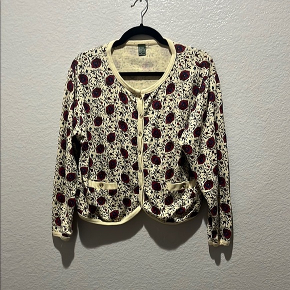 Vintage Outback Red Women’s Cream Floral Button Down Cardigan Long Sleeve Sz L - Picture 1 of 8